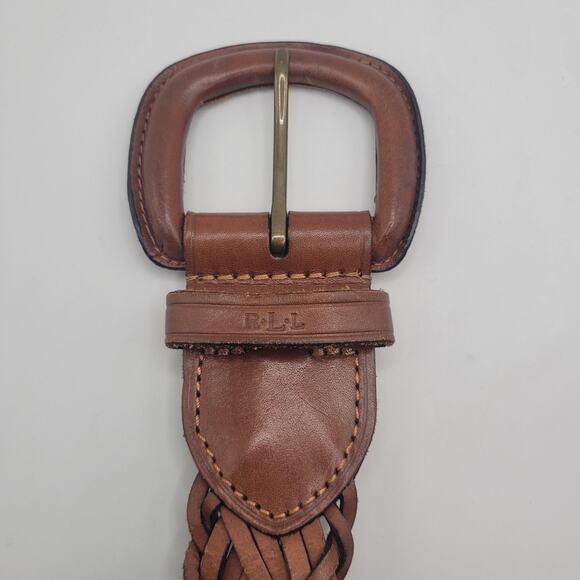 Lauren Ralph Lauren Belt Large Brown Leather Braided Woven Plaited Wide Boho